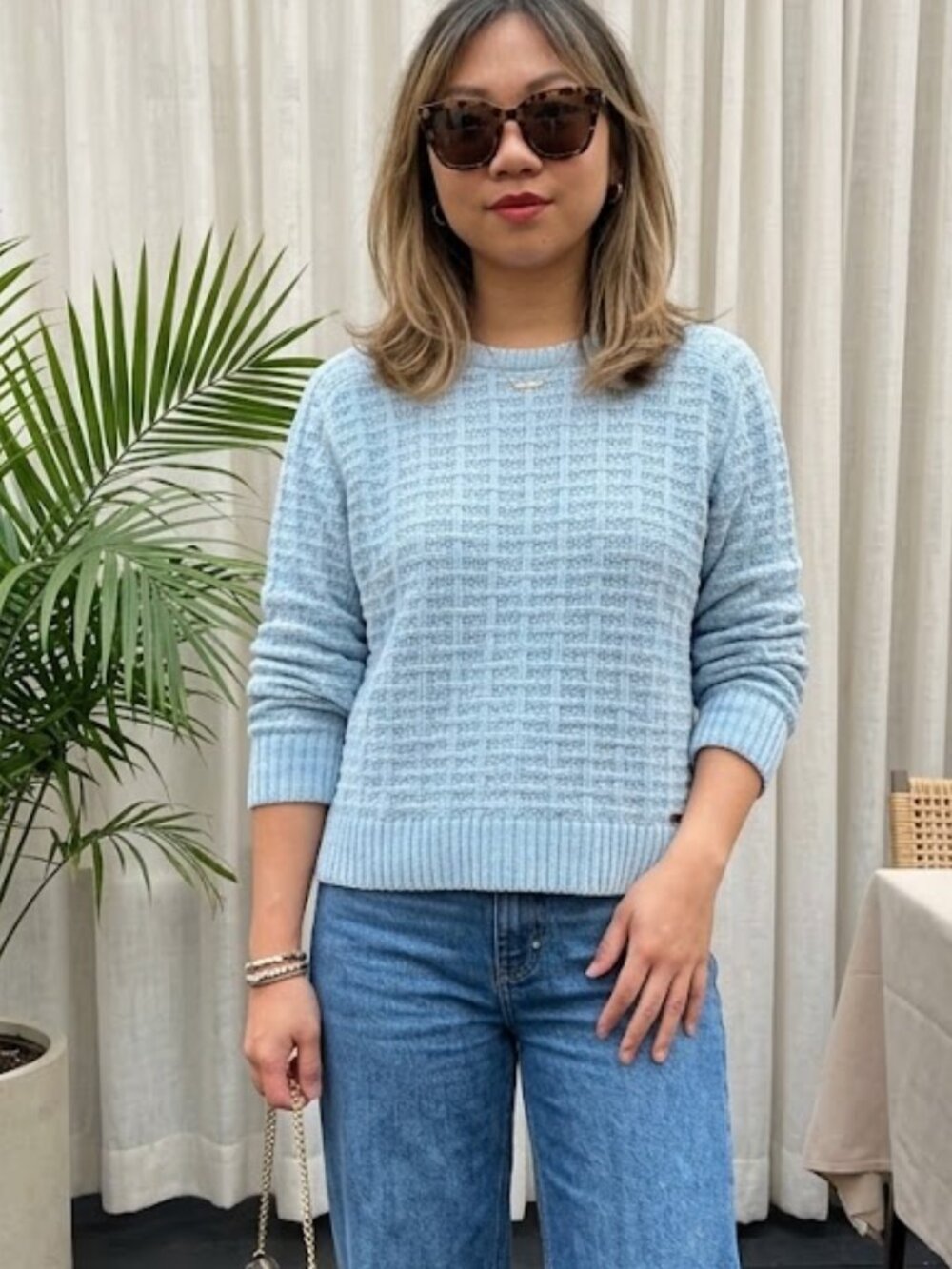 Calvin Klein Baby Blue Chenille Crewneck Minimalist Knit Pullover Sweater Size M